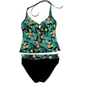 Baltex Black Hawaiian 2-Piece Swim Suit Size 14
